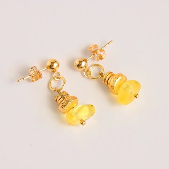 Jūratė Amber Jewelry - Baltic Lemon Amber Earrings with 18k Gold